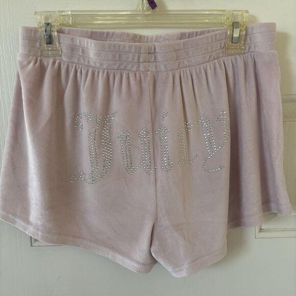 Juicy Couture Womens Sleepwear Shorts SZ Large Velour Y2K Beaded Spellout Pink - Picture 2 of 9